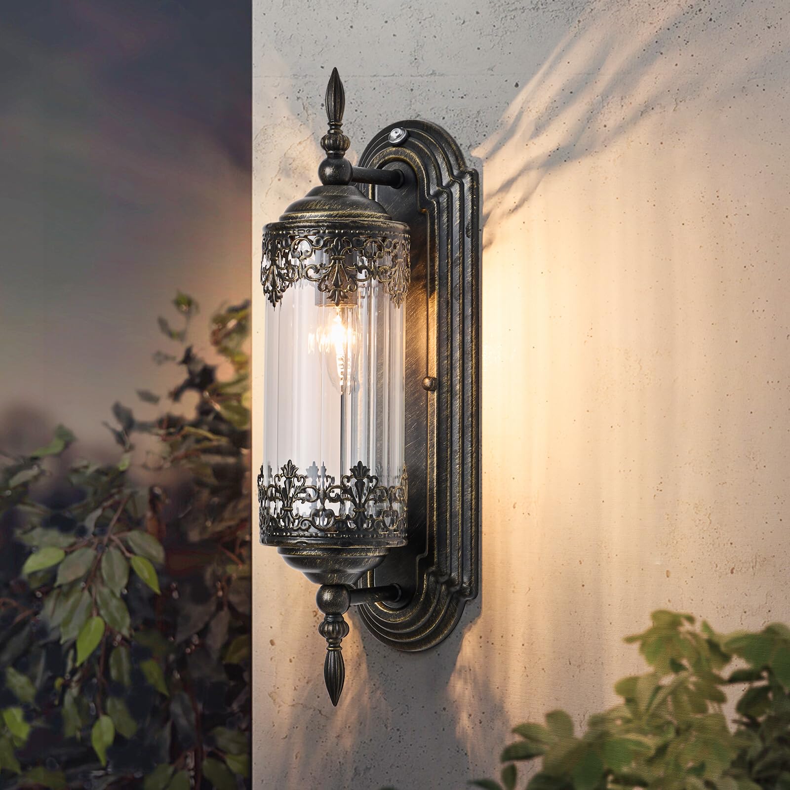 RONGHUAFUGUI Antique Gothic Outdoor Glass Wall Sconce | Dusk to